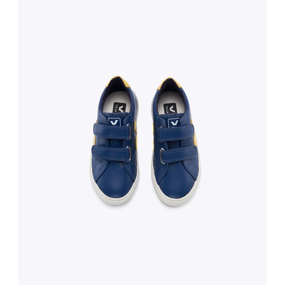 Veja ESPLAR LEATHER Joggesko Barn Navy/Yellow | NO 813YXF